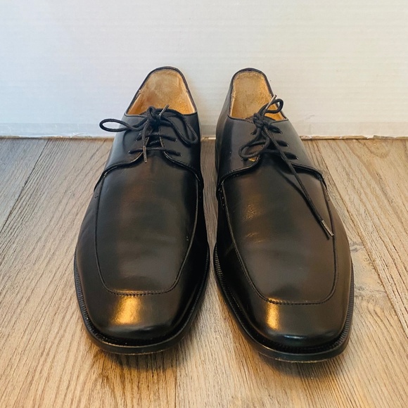 Designer, Italy, Mens Black Leather Dress Shoes, 9.5. main image 7